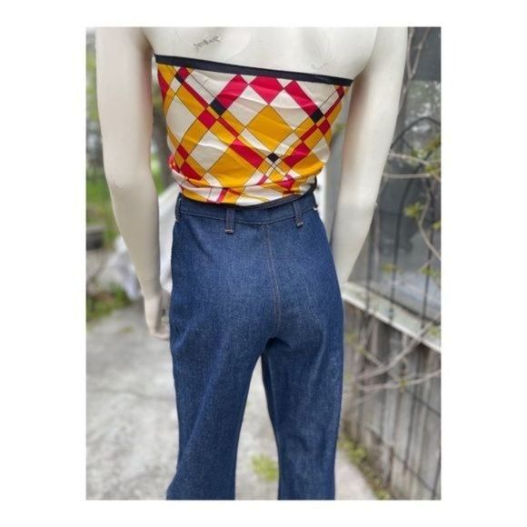 1970s Wrangler High Waist Denim Jeans Pleat front Straight leg Dark Wash 30x36 - Picture 5 of 13